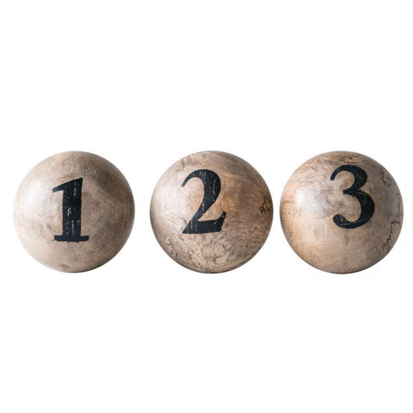 Mango Wood Ball w/ Number, 3 Styles