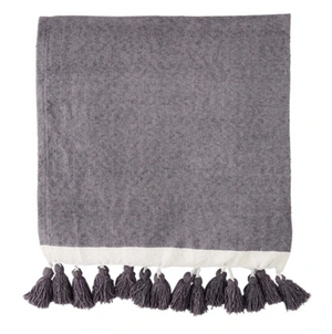 Border Tassel Throw - Gray