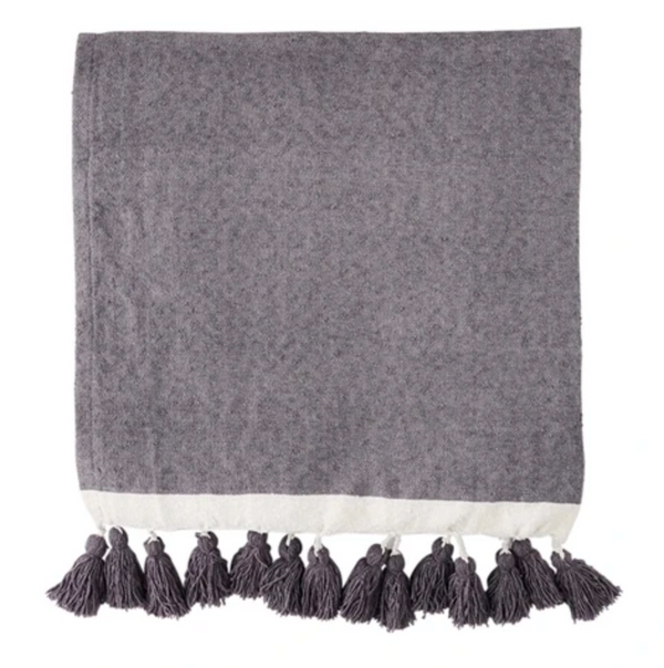 Border Tassel Throw - Gray