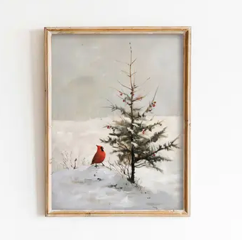 Cardinal & Tree In Snow Print