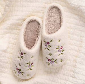 Fuzzy Slippers - Dainty Floral Purple