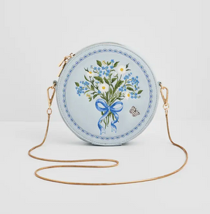 Floral Bow Blue Embroidered Circle Bag