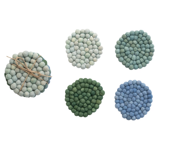 Handmade Wool Felt Ball Coasters
