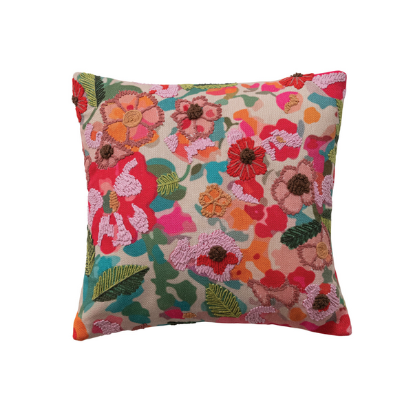 Printed Pillow with Flowers & Embroidery