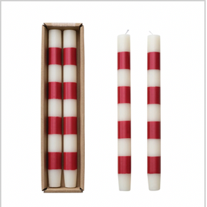 Red & Ivory Striped Taper Candles