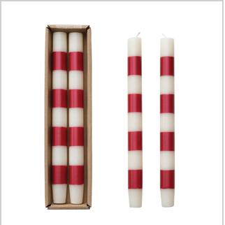 Red & Ivory Striped Taper Candles