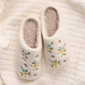 Fuzzy Slippers - Dainty Floral Blue Yellow
