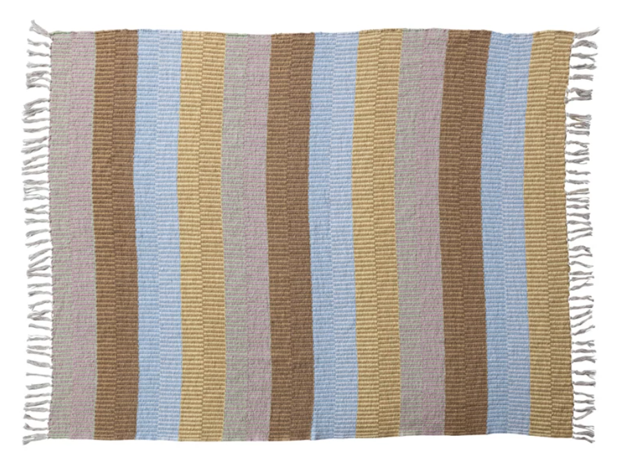 Throw Blanket with Stripes & Fringe