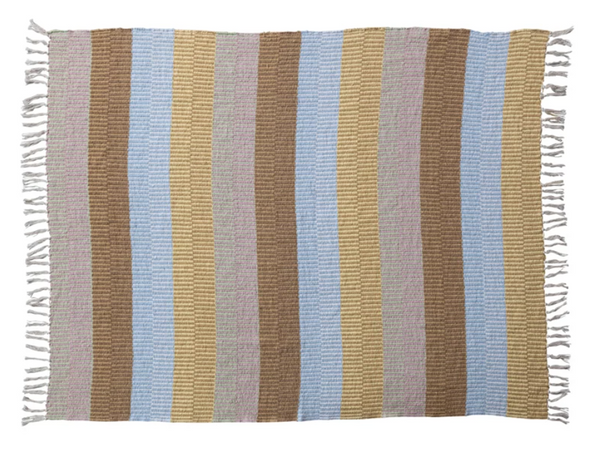 Throw Blanket with Stripes & Fringe