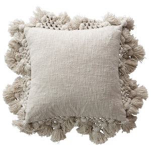 Crochet & Tassel  Cotton Slub Pillow