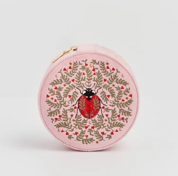 Pink Ladybug Circle Jewelry Case