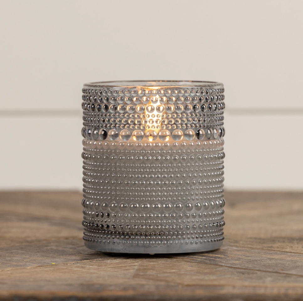 4" Grey Dotted Glass 3D Flame Candle