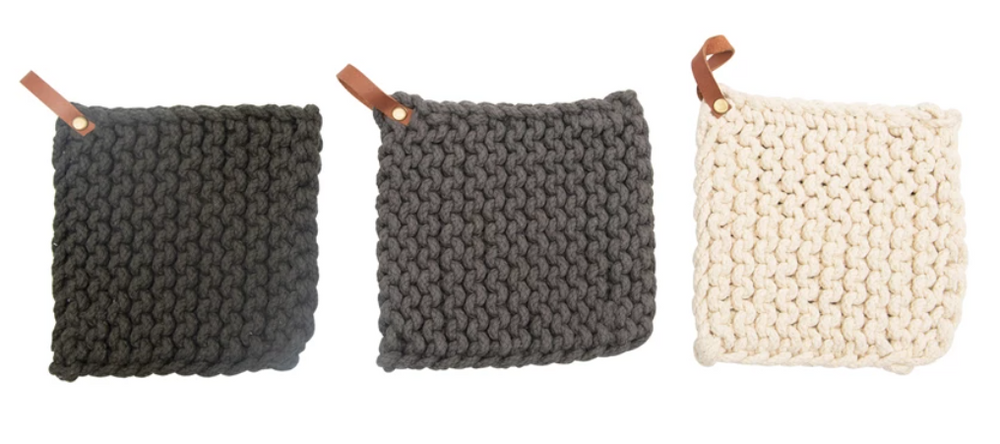 Crocheted Pot Holder with Leather Strap