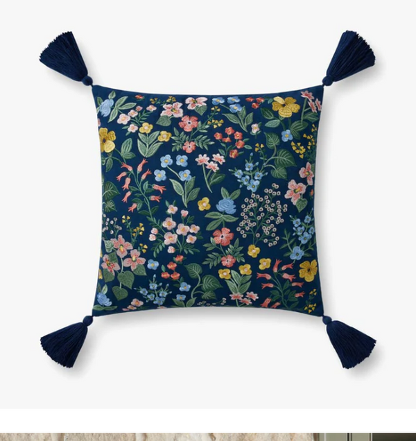 Navy Embroidered Pillow Cover