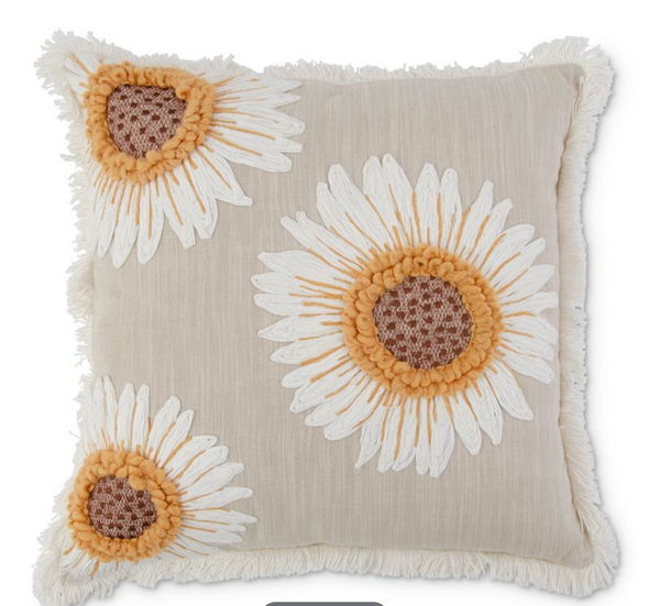 Embroidered Sunflower Pillow