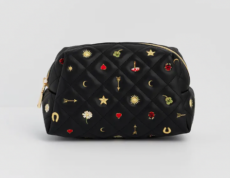 Black Quilted Motif Pouch