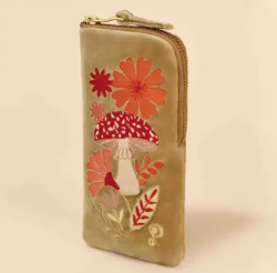 Velvet Embroidered Glasses Case - Mushroom
