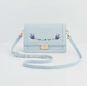 Blue Bird Embroidered Fold Over Purse