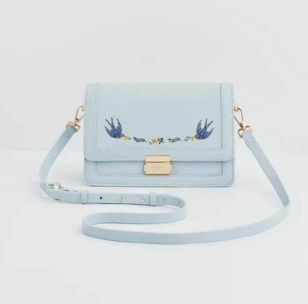 Blue Bird Embroidered Fold Over Purse