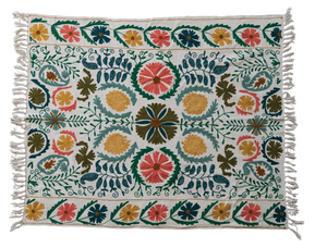 Embroidered Flower Throw Blanket