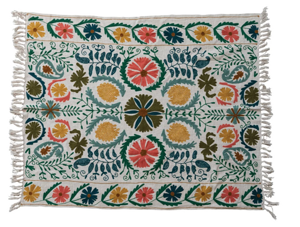 Embroidered Flower Throw Blanket