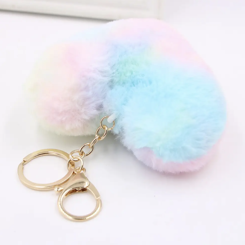 Fuzzy Rainbow Heart Keychain