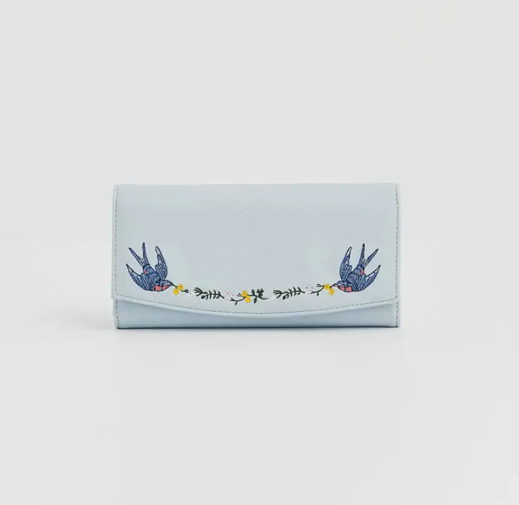 Blue Bird Embroidered Wallet