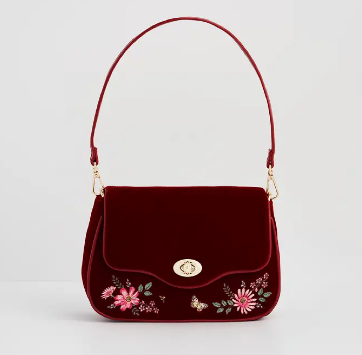 Floral Bloom Red Velvet Crossbody