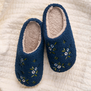 Fuzzy Slippers - Dainty Floral Navy