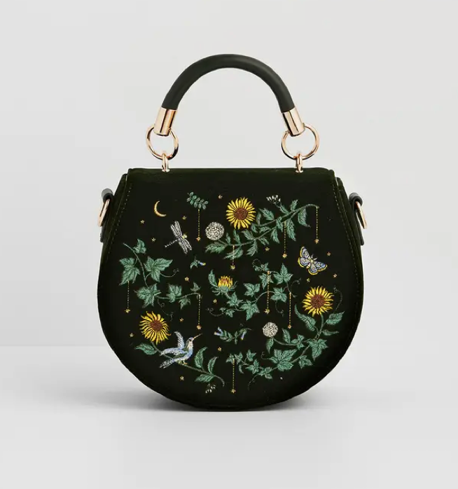 Sunflower Green Velvet Top Handle Bag