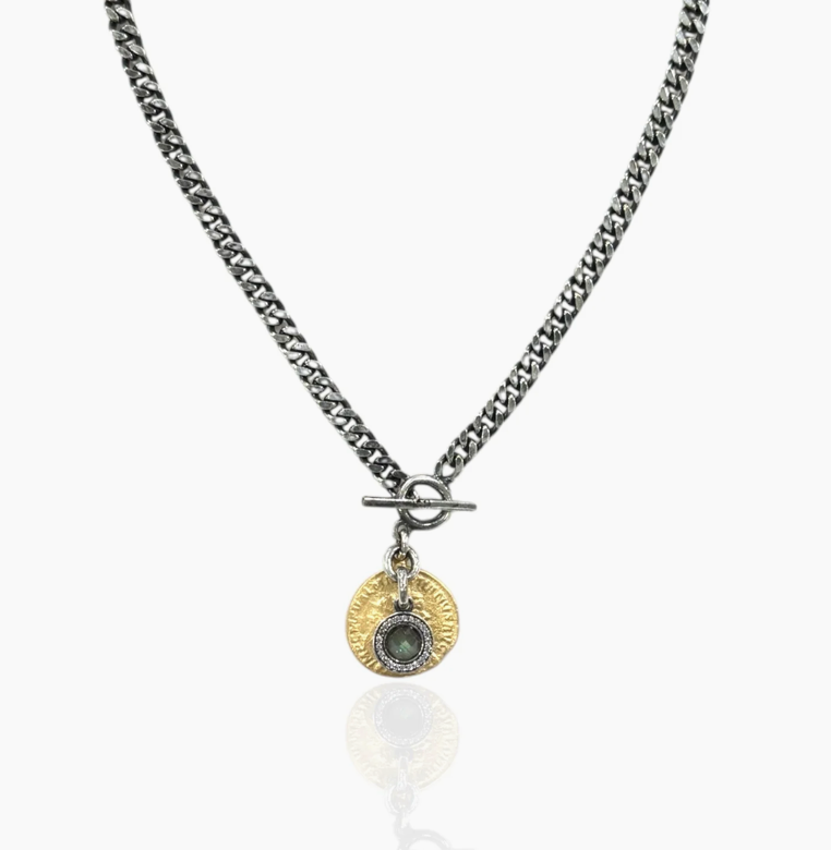 Mini Satin Silver Mesa Labradorite Charm Necklace