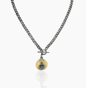 Mini Satin Silver Mesa Labradorite Charm Necklace