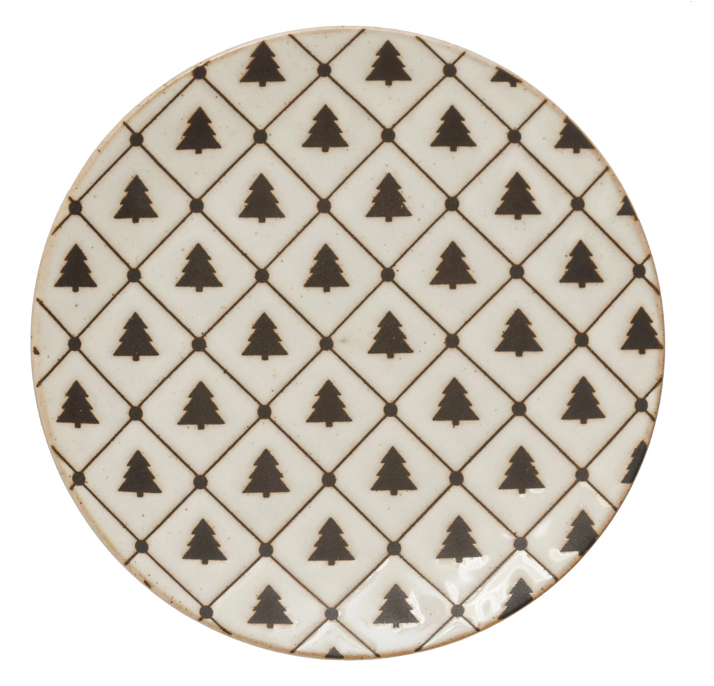 Stoneware Plate with Tree Pattern
