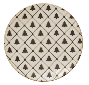 Stoneware Plate with Tree Pattern