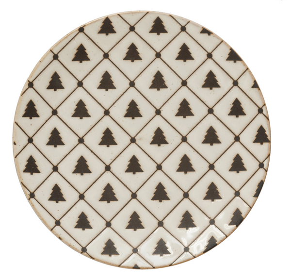 Stoneware Plate with Tree Pattern