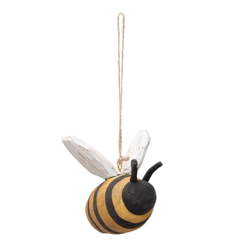 Hand-Painted Driftwood Bee Ornament