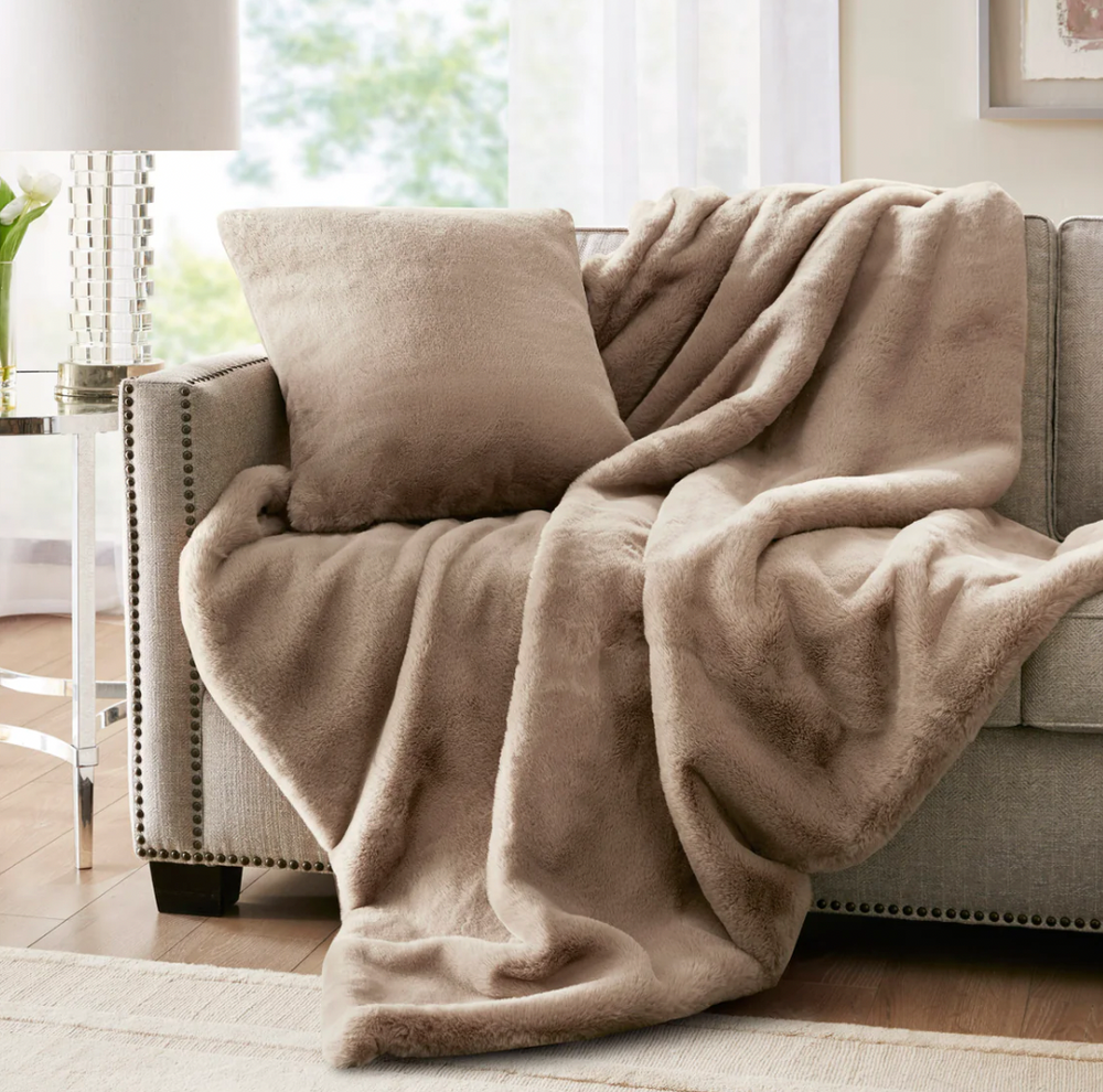 Sable Solid Faux Fur Throw