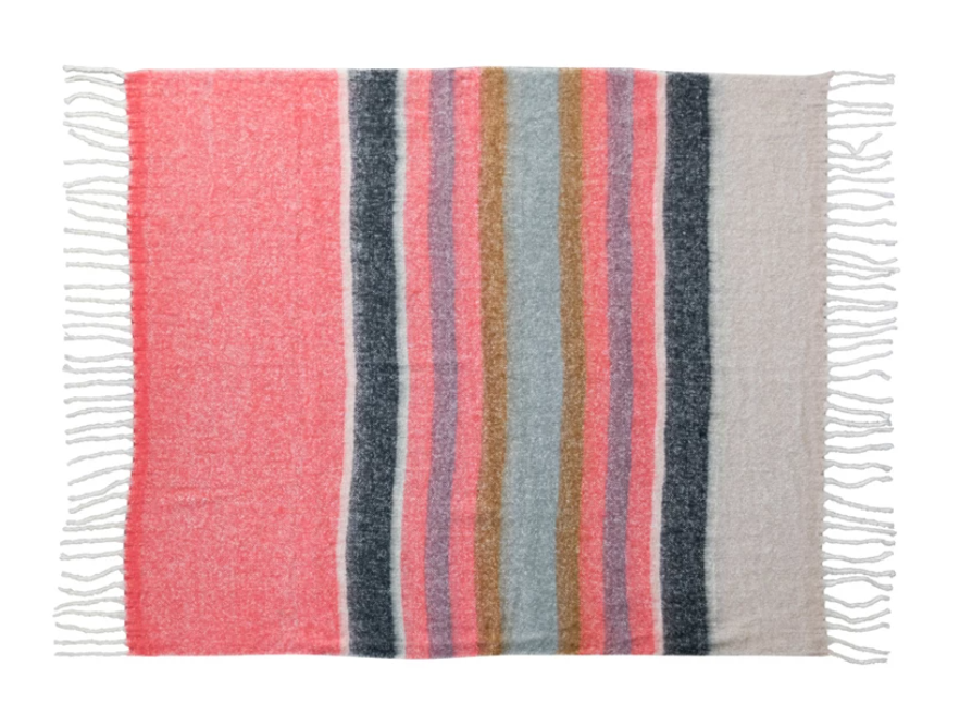 Brushed Acrylic & Wool Throw with Fringe