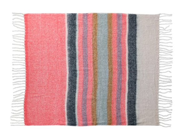 Brushed Acrylic & Wool Throw with Fringe