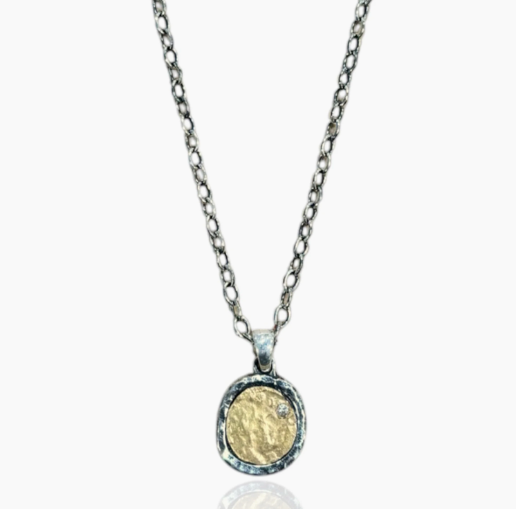 Satin Silver Pavia Coin & Frame Necklace