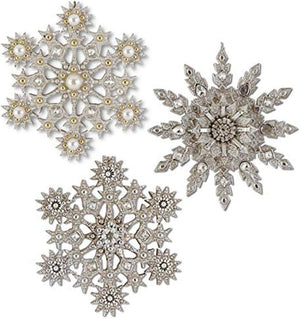 Silver Resin Jeweled Snowflake Ornaments
