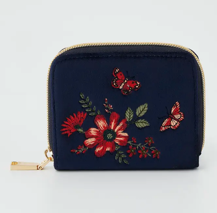 Floral Navy Velvet Wallet