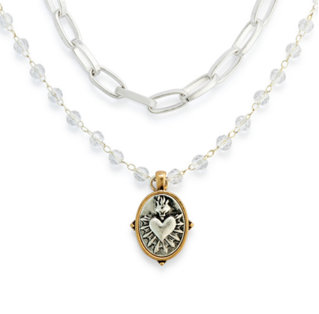 Sacred Heart Necklace -Silver