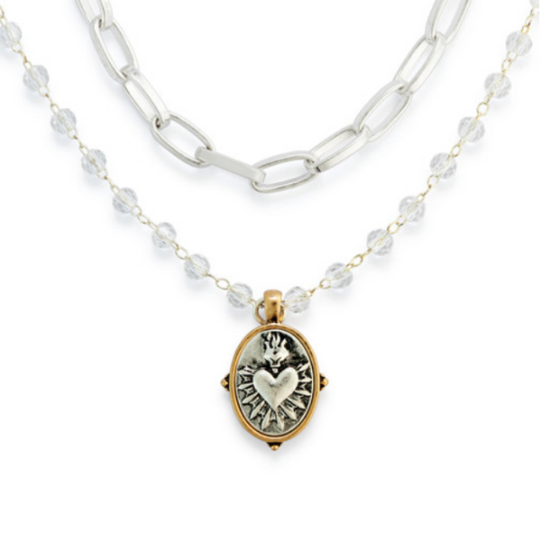 Sacred Heart Necklace -Silver