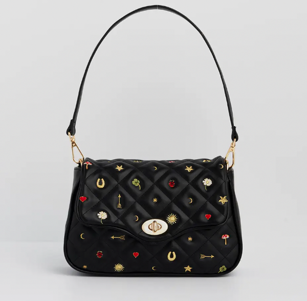 Black Quilted Motif Crossbody