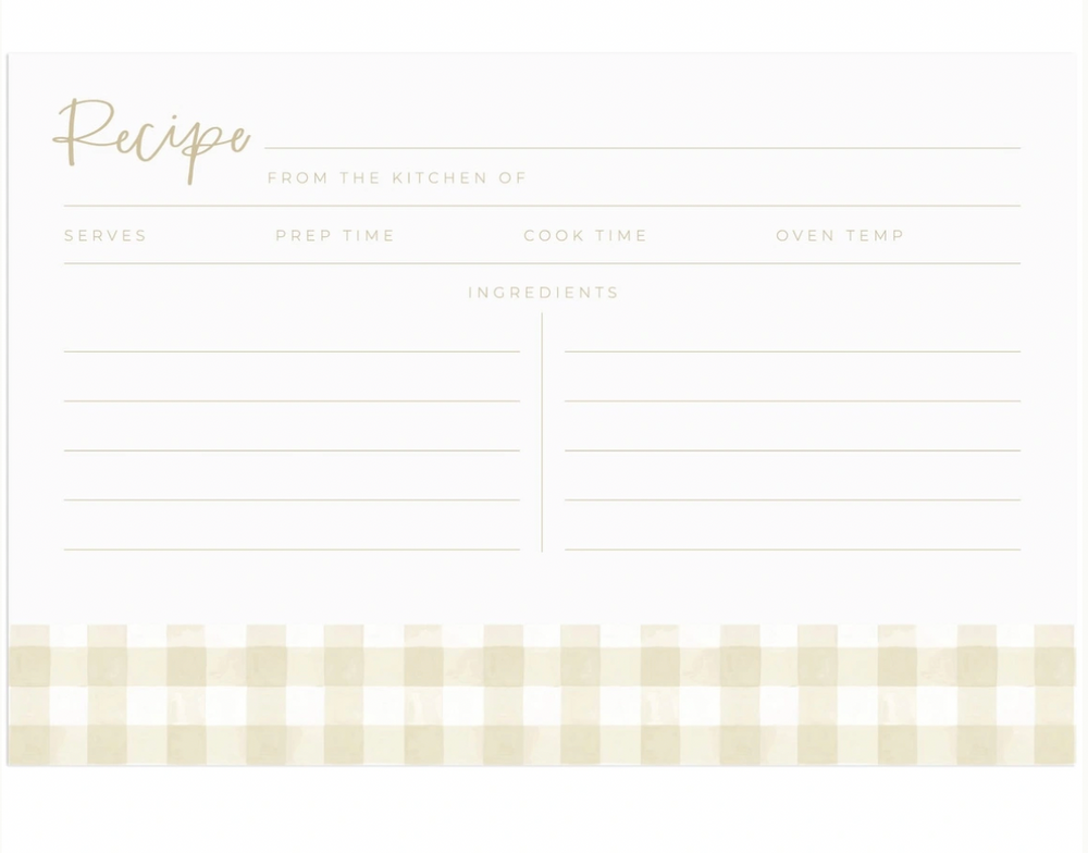 Beige Gingham Recipe Cards