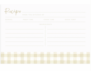 Beige Gingham Recipe Cards