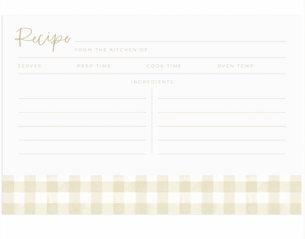 Beige Gingham Recipe Cards