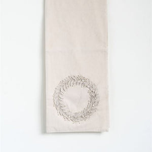 Cotton Table Runner w/ Felt & Pearl Beads Wreath, Cream