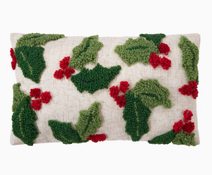 Holly W/Berries Tufted Pillow